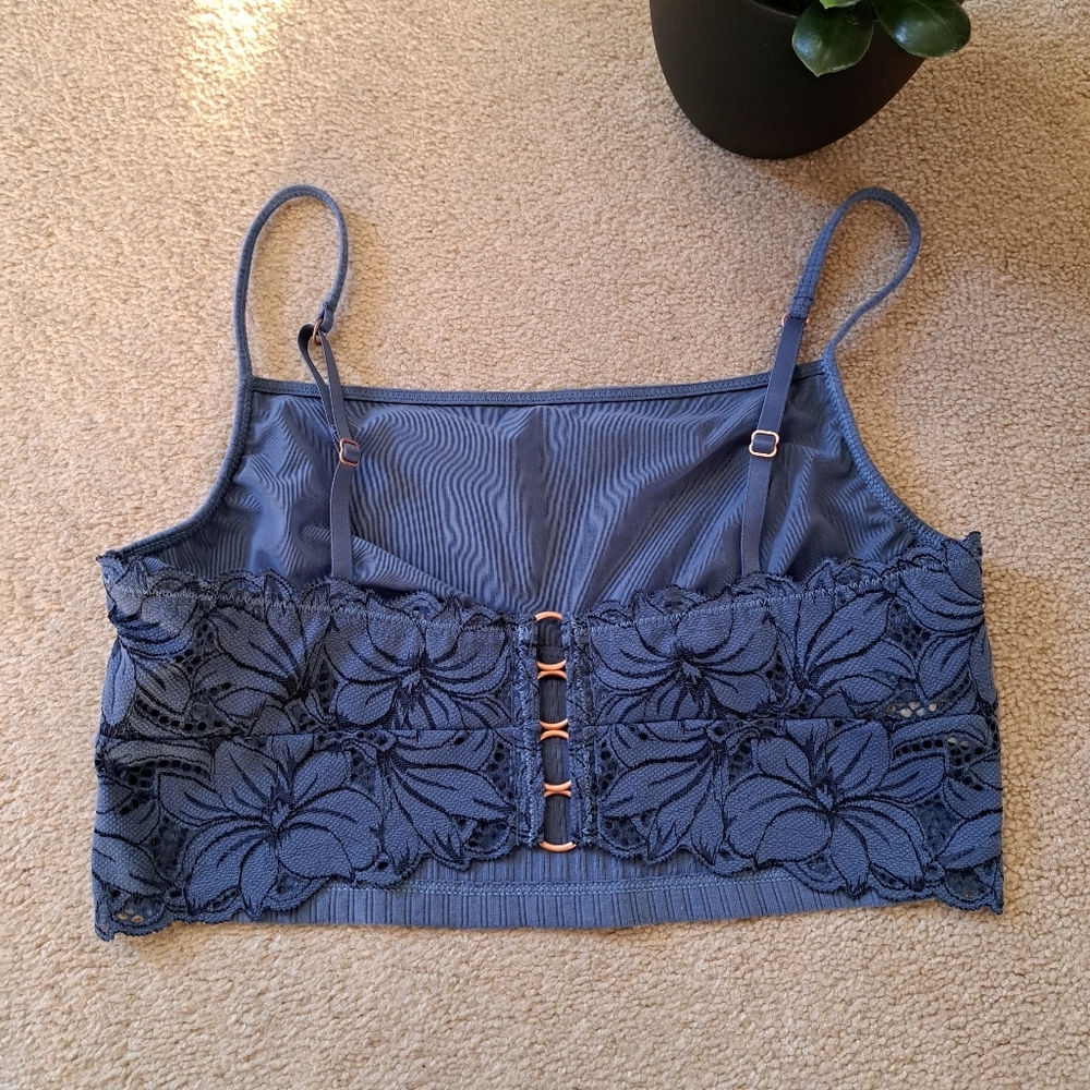 Aerie Beach Daze Lace Ribbed Bra Top Size Small Blue Cropped Lounge Casual - Picture 11 of 15